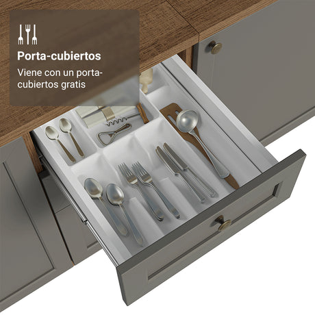 Gabinete de Cocina Vik Marrón y Gris 120x81cm sin Mesón sin Pozuelo y con Tres Cajones - MUEBLES INFERIORES DE COCINA | Bylmo