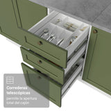 Gabinete de Cocina Vik Blanco y Verde 120x81cm sin Mesón sin Pozuelo y con Tres Cajones - MUEBLES INFERIORES DE COCINA | Bylmo