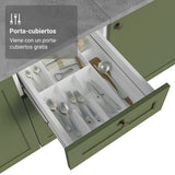 Gabinete de Cocina Vik Blanco y Verde 120x81cm sin Mesón sin Pozuelo y con Tres Cajones - MUEBLES INFERIORES DE COCINA | Bylmo