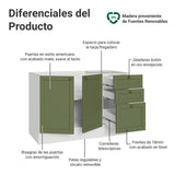 Gabinete de Cocina Vik Blanco y Verde 120x81cm sin Mesón sin Pozuelo y con Tres Cajones - MUEBLES INFERIORES DE COCINA | Bylmo