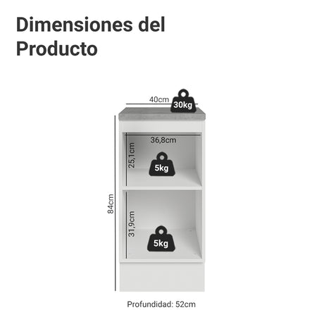 Gabinete de Cocina Vik Blanco y Gris 40x84cm sin Mesón sin Pozuelo - MUEBLES INFERIORES DE COCINA | Bylmo