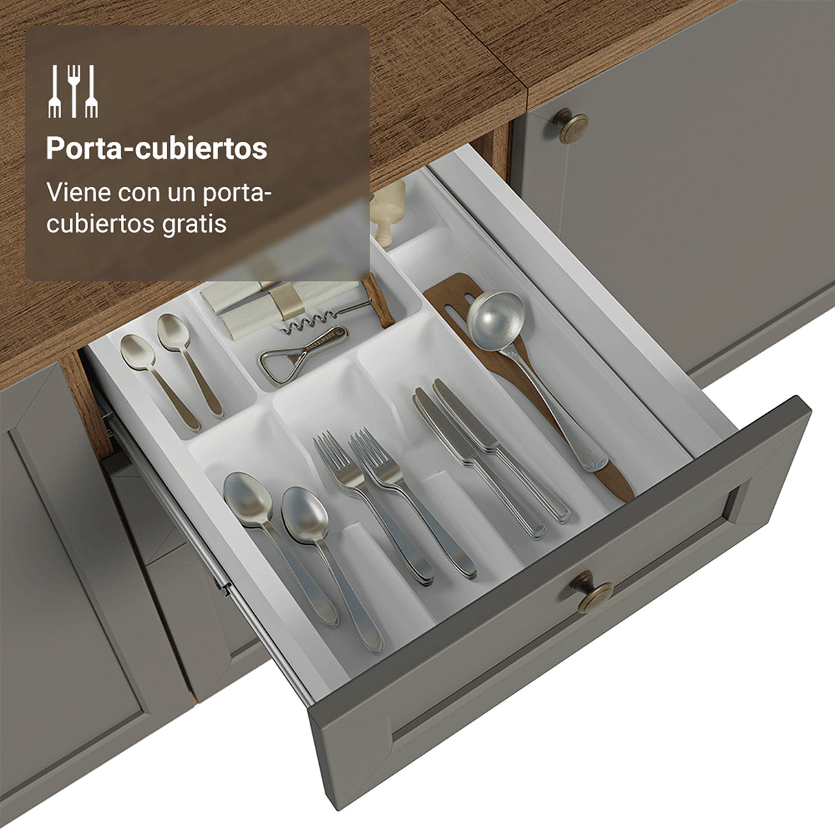 Gabinete de Cocina Vik Marrón y Gris 40x84cm sin Mesón sin Pozuelo y con Tres Cajones - MUEBLES INFERIORES DE COCINA | Bylmo