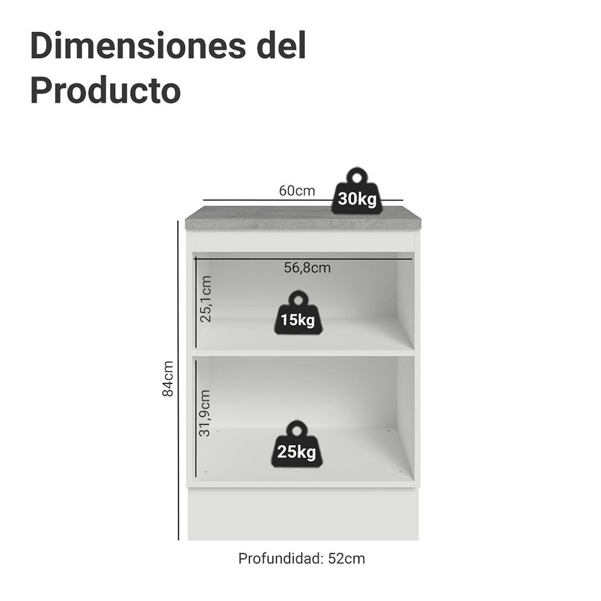 Gabinete de Cocina Vik Blanco y Gris 60x84cm sin Mesón sin Pozuelo - MUEBLES INFERIORES DE COCINA | Bylmo