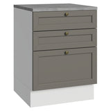 Gabinete de Cocina Vik Blanco y Gris 60x84cm sin Mesón sin Pozuelo y con Tres Cajones - MUEBLES INFERIORES DE COCINA | Bylmo