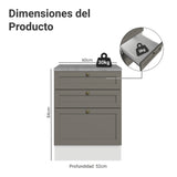 Gabinete de Cocina Vik Blanco y Gris 60x84cm sin Mesón sin Pozuelo y con Tres Cajones - MUEBLES INFERIORES DE COCINA | Bylmo