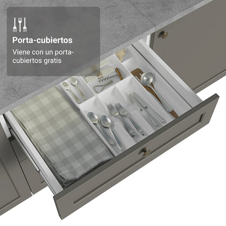 Gabinete de Cocina Vik Blanco y Gris 60x84cm sin Mesón sin Pozuelo y con Tres Cajones - MUEBLES INFERIORES DE COCINA | Bylmo
