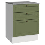 Gabinete de Cocina Vik Blanco y Verde 60x84cm sin Mesón sin Pozuelo y con Tres Cajones - MUEBLES INFERIORES DE COCINA | Bylmo