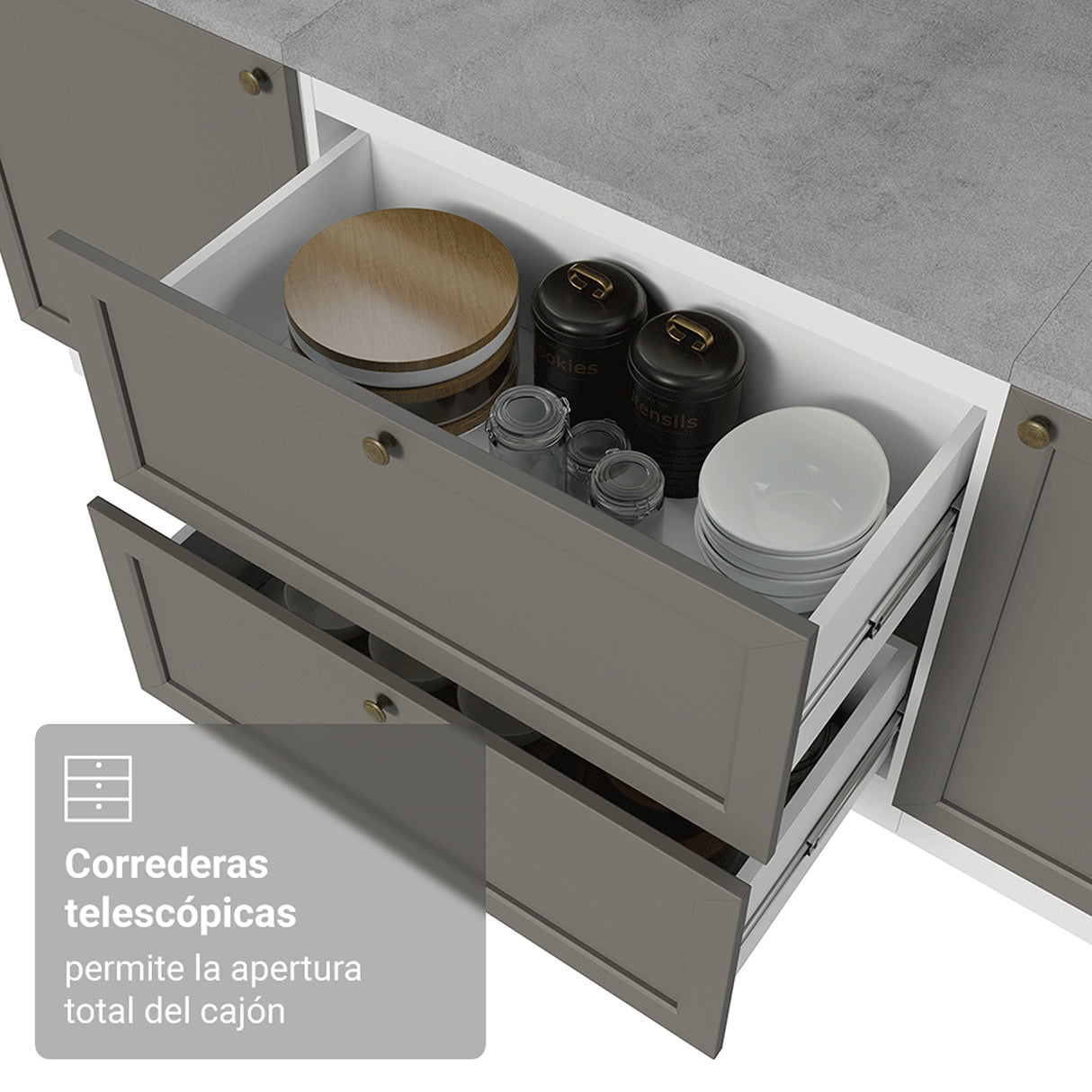 Gabinete de Cocina Vik Blanco y Gris 80x84cm sin Mesón sin Pozuelo y con Dos Cajones - MUEBLES INFERIORES DE COCINA | Bylmo
