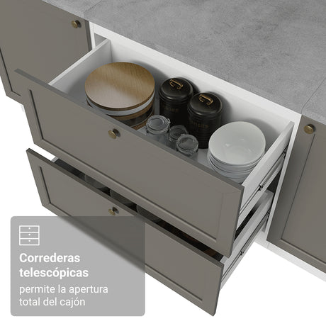 Gabinete de Cocina Vik Blanco y Gris 80x84cm sin Mesón sin Pozuelo y con Dos Cajones - MUEBLES INFERIORES DE COCINA | Bylmo
