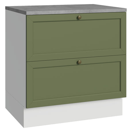 Gabinete de Cocina Vik Blanco y Verde 80x84cm sin Mesón sin Pozuelo y con Dos Cajones - MUEBLES INFERIORES DE COCINA | Bylmo