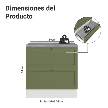 Gabinete de Cocina Vik Blanco y Verde 80x84cm sin Mesón sin Pozuelo y con Dos Cajones - MUEBLES INFERIORES DE COCINA | Bylmo