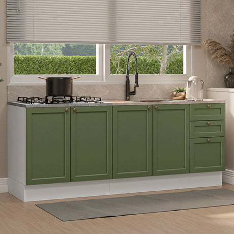 Set X 2 Muebles Inferiores de Cocina Vik Blanco y Verde 200x84cm sin Mesón sin Pozuelo - MUEBLES INFERIORES DE COCINA | Bylmo