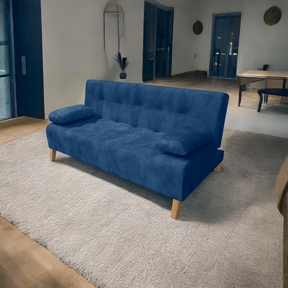 Sofacama Leroy Azul 180x85cm Reclinable De Tres Puestos Con Apoya Brazos