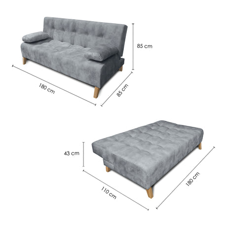 Sofacama Leroy Gris 180x85cm Reclinable de Tres Puestos con Apoya Brazos - SOFAS Y POLTRONAS | Bylmo