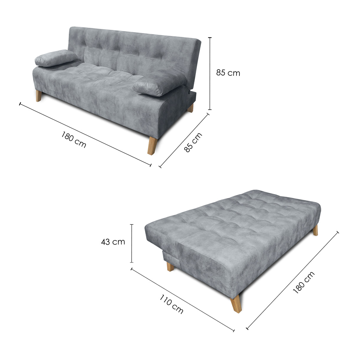 Sofacama Leroy Gris 180x85cm Reclinable De Tres Puestos Con Apoya Brazos