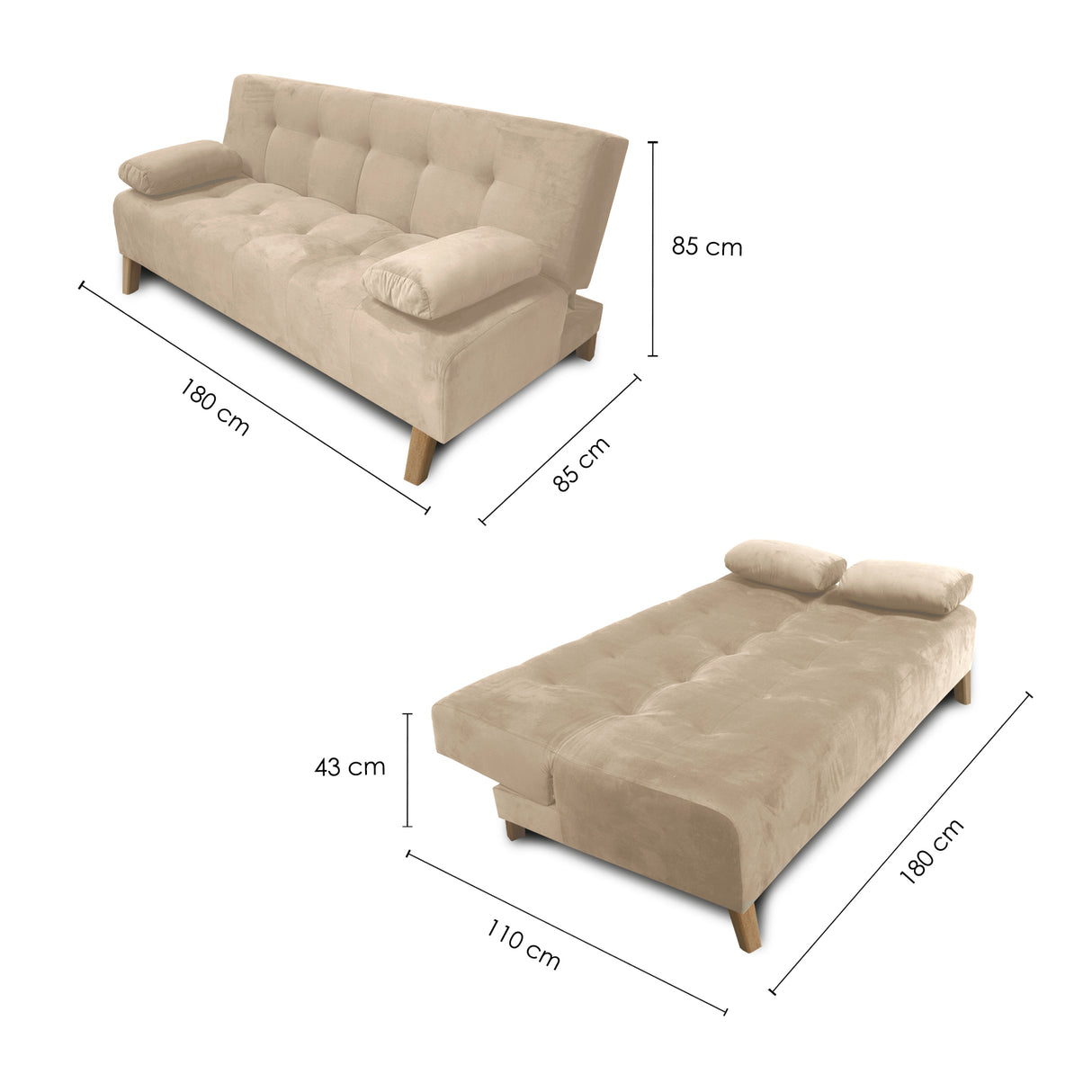 Sofacama Glaser Camel 180x85cm Reclinable De Tres Puestos Con Apoya Brazos