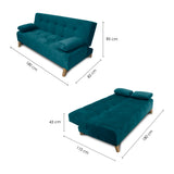 Sofacama Glaser Turquesa 180x85cm Reclinable de Tres Puestos con Apoya Brazos