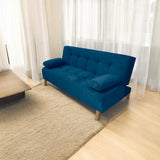 Sofacama Glaser Azul 180x85cm Reclinable de Tres Puestos con Apoya Brazos