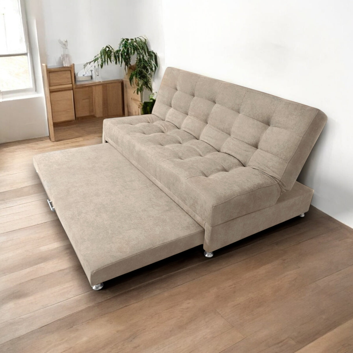 Sofá Cama Tarima Brooke Camel 190x95cm Reclinable De Tres Puestos Sin Apoya Brazos