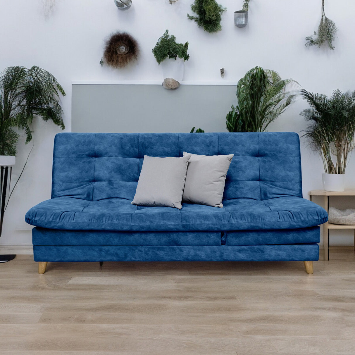 Sofá Cama Agassi Azul 190x95cm Reclinable De Tres Puestos Sin Apoya Brazos