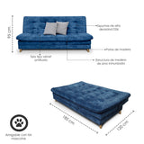 Sofá Cama Agassi Azul 190x95cm Reclinable De Tres Puestos Sin Apoya Brazos