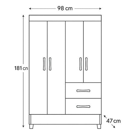 Closet Gris Grafito 98x181cm con Cuatro Puertas y Dos Cajones - CLOSETS | Bylmo