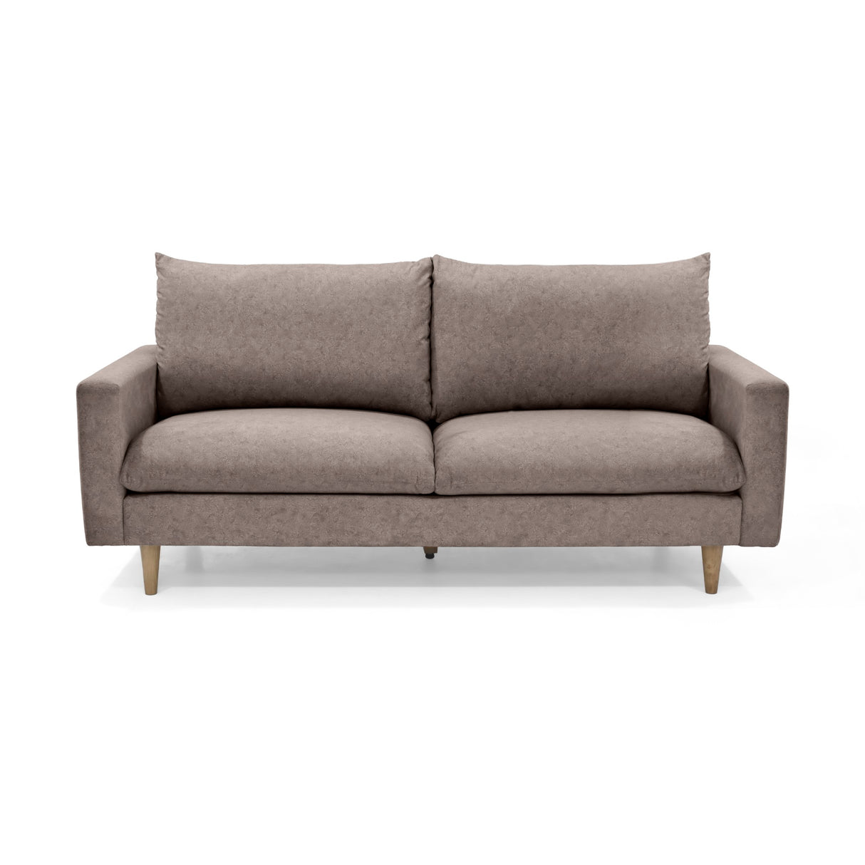 Sofá Taupe y Matiz Caoba 195x93cm de Tres Puestos con Apoya Brazos y con Patas