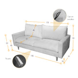 Sofá Plata y Matiz Caoba 195x93cm de Tres Puestos con Apoya Brazos y con Patas - SOFAS Y POLTRONAS | Bylmo