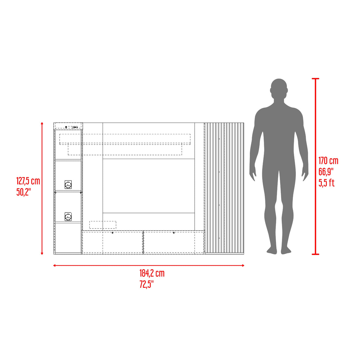 Panel de TV Gamma Capri y Avellana 184.2x127.5cm para TV Hasta 65 Pulgadas con Cuatro Compartimientos