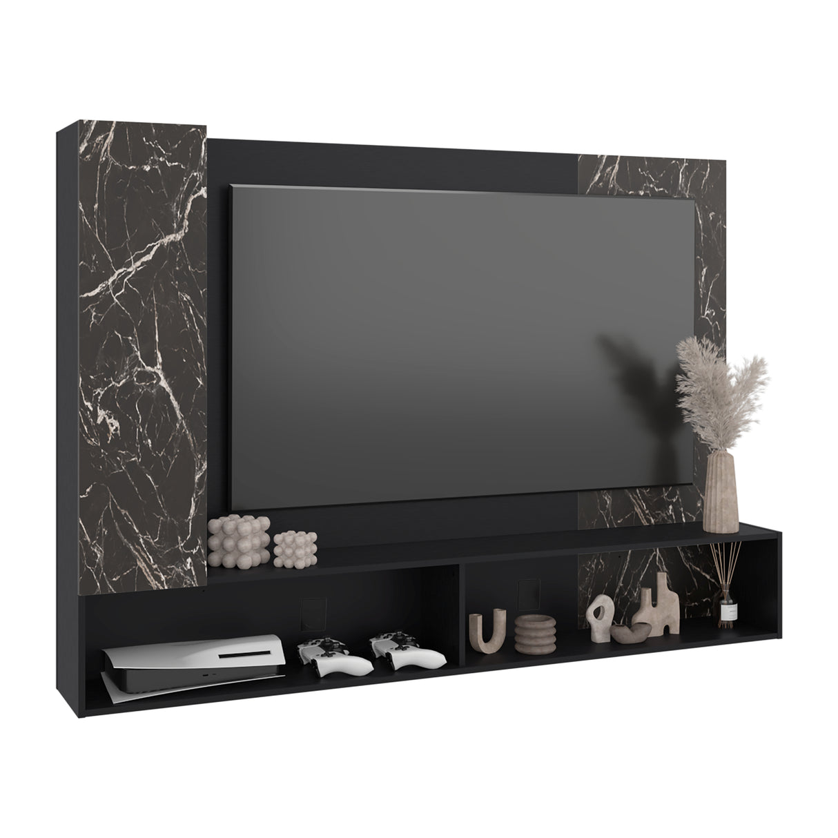 Panel de TV Beta Wengue y Mamba 185x128.5cm para TV Hasta 65 Pulgadas con Dos Compartimientos - MUEBLES DE TV | Bylmo