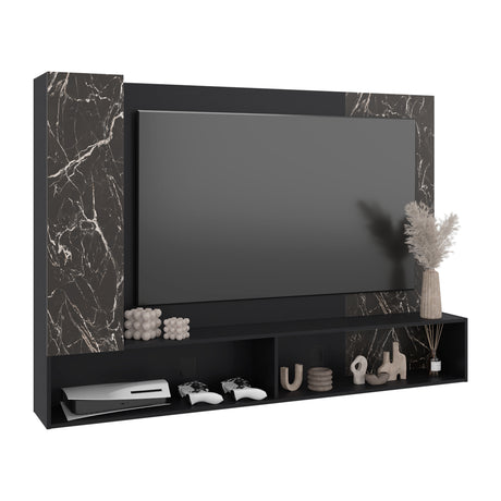 Panel de TV Beta Wengue y Mamba 185x128.5cm para TV Hasta 65 Pulgadas con Dos Compartimientos - MUEBLES DE TV | Bylmo