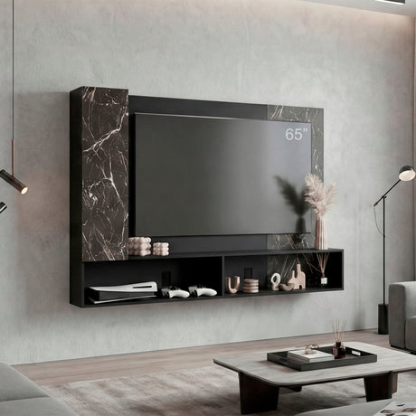 Panel de TV Beta Wengue y Mamba 185x128.5cm para TV Hasta 65 Pulgadas con Dos Compartimientos - MUEBLES DE TV | Bylmo