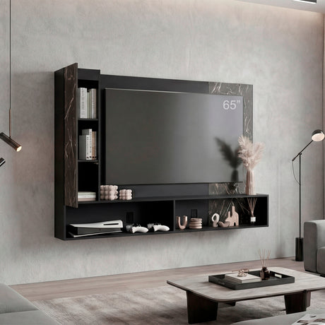 Panel de TV Beta Wengue y Mamba 185x128.5cm para TV Hasta 65 Pulgadas con Dos Compartimientos - MUEBLES DE TV | Bylmo