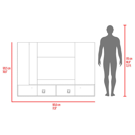 Panel de TV Beta Wengue y Mamba 185x128.5cm para TV Hasta 65 Pulgadas con Dos Compartimientos - MUEBLES DE TV | Bylmo