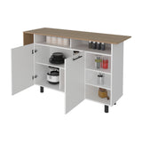 Isla de Cocina Corcega Blanco y Fresno 150x89.5cm con Cinco Compartimientos y con Dos Entrepaños - BARRAS Y MUEBLES AUXILIARES | Bylmo