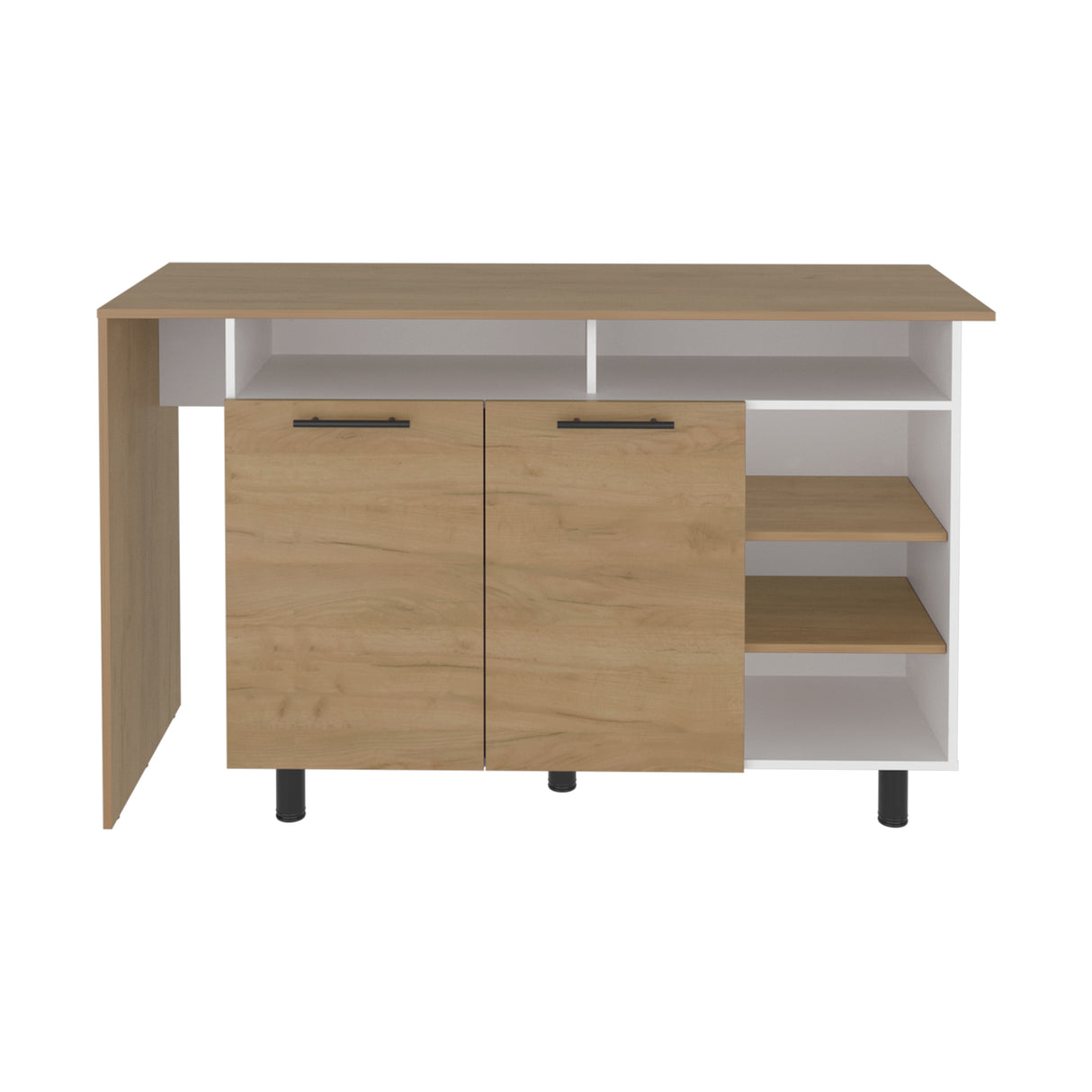 Isla de Cocina Corcega Fresno y Blanco 180x212cm con Cinco Compartimientos y con Dos Entrepaños - BARRAS Y MUEBLES AUXILIARES | Bylmo