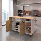 Isla de Cocina Corcega Fresno y Blanco 180x212cm con Cinco Compartimientos y con Dos Entrepaños - BARRAS Y MUEBLES AUXILIARES | Bylmo
