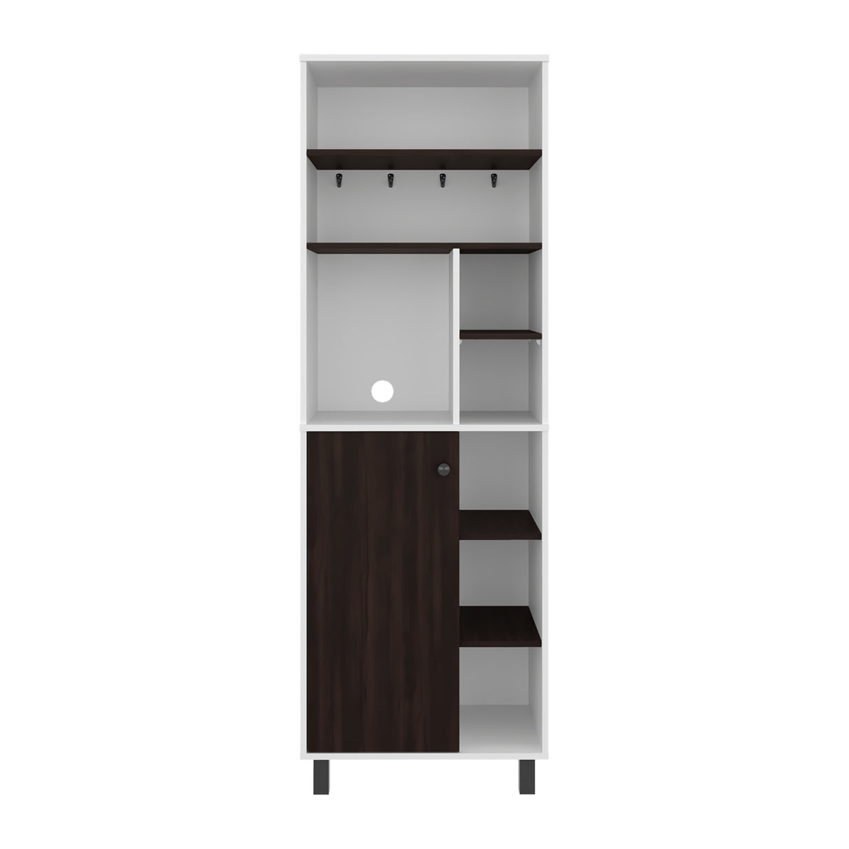 Mueble Auxiliar de Cocina Carajillo Blanco y Nogal 60x180cm con Cinco Compartimientos y con Cinco Entrepaños - BARRAS Y MUEBLES AUXILIARES | Bylmo