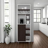 Mueble Auxiliar de Cocina Carajillo Blanco y Nogal 60x180cm con Cinco Compartimientos y con Cinco Entrepaños - BARRAS Y MUEBLES AUXILIARES | Bylmo