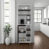 Mueble Auxiliar de Cocina Carajillo Blanco y Nogal 60x180cm con Cinco Compartimientos y con Cinco Entrepaños - BARRAS Y MUEBLES AUXILIARES | Bylmo