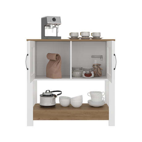 Mueble Auxiliar de Cocina Latte Blanco y Fresno 89x88cm con Dos Compartimientos - BARRAS Y MUEBLES AUXILIARES | Bylmo