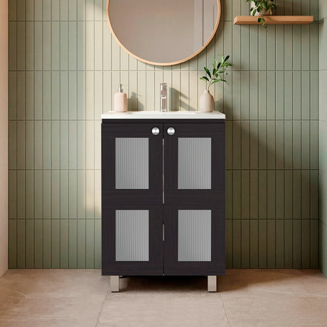 Mueble para Lavamanos Haysi Wengue 59.3x86.5cm Individual con Lavamanos y con Dos Puertas - MUEBLES PARA LAVAMANOS | Bylmo