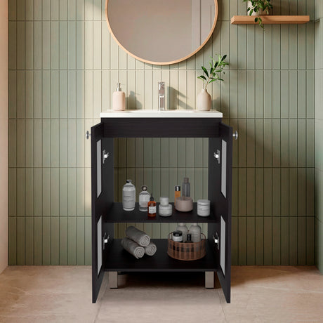 Mueble para Lavamanos Haysi Wengue 59.3x86.5cm Individual con Lavamanos y con Dos Puertas - MUEBLES PARA LAVAMANOS | Bylmo