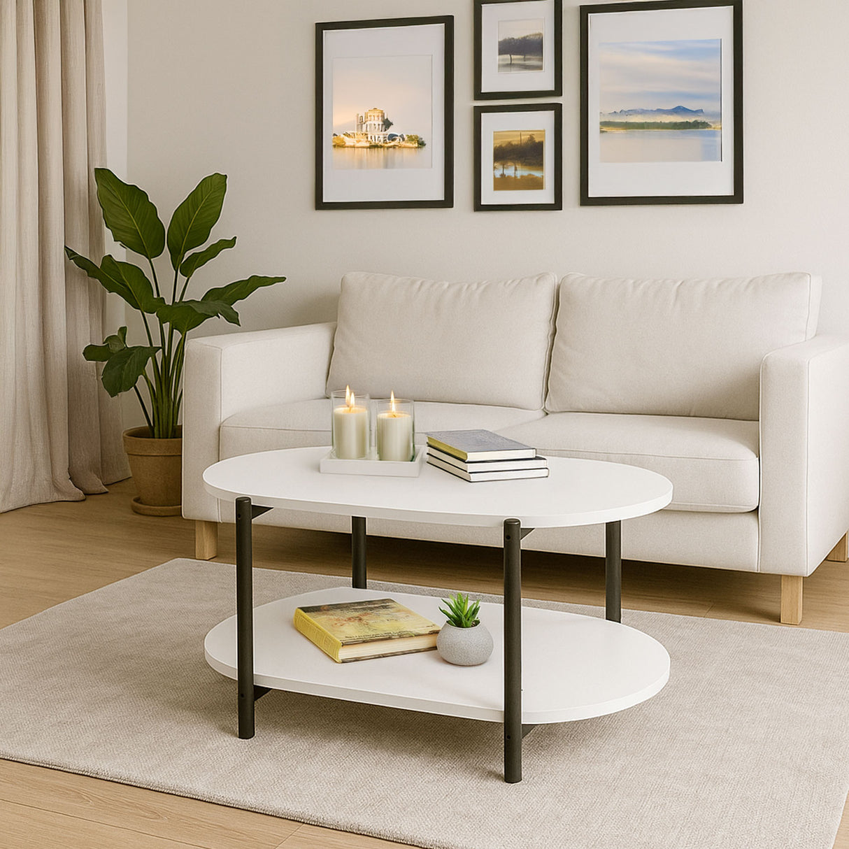 Mesa de Centro Kenia Blanco y Negro 81x38cm Ovalado