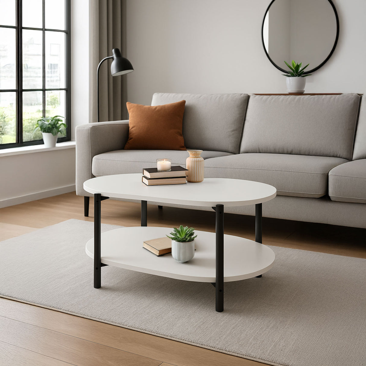 Mesa de Centro Kenia Blanco y Negro 81x38cm Ovalado
