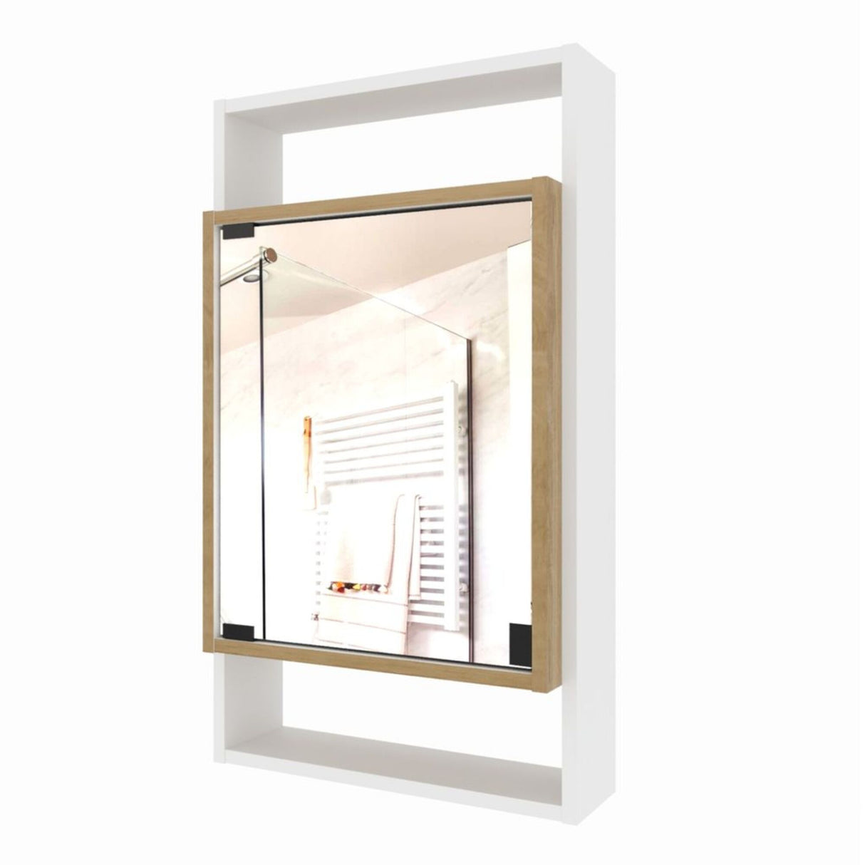 Gabinete con Espejo para Baño Galicia Rovere y Blanco 43x75cm Rectangular con Una Puerta y Tres Entrepaños