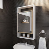Gabinete con Espejo para Baño Galicia Rovere y Blanco 43x75cm Rectangular con Una Puerta y Tres Entrepaños