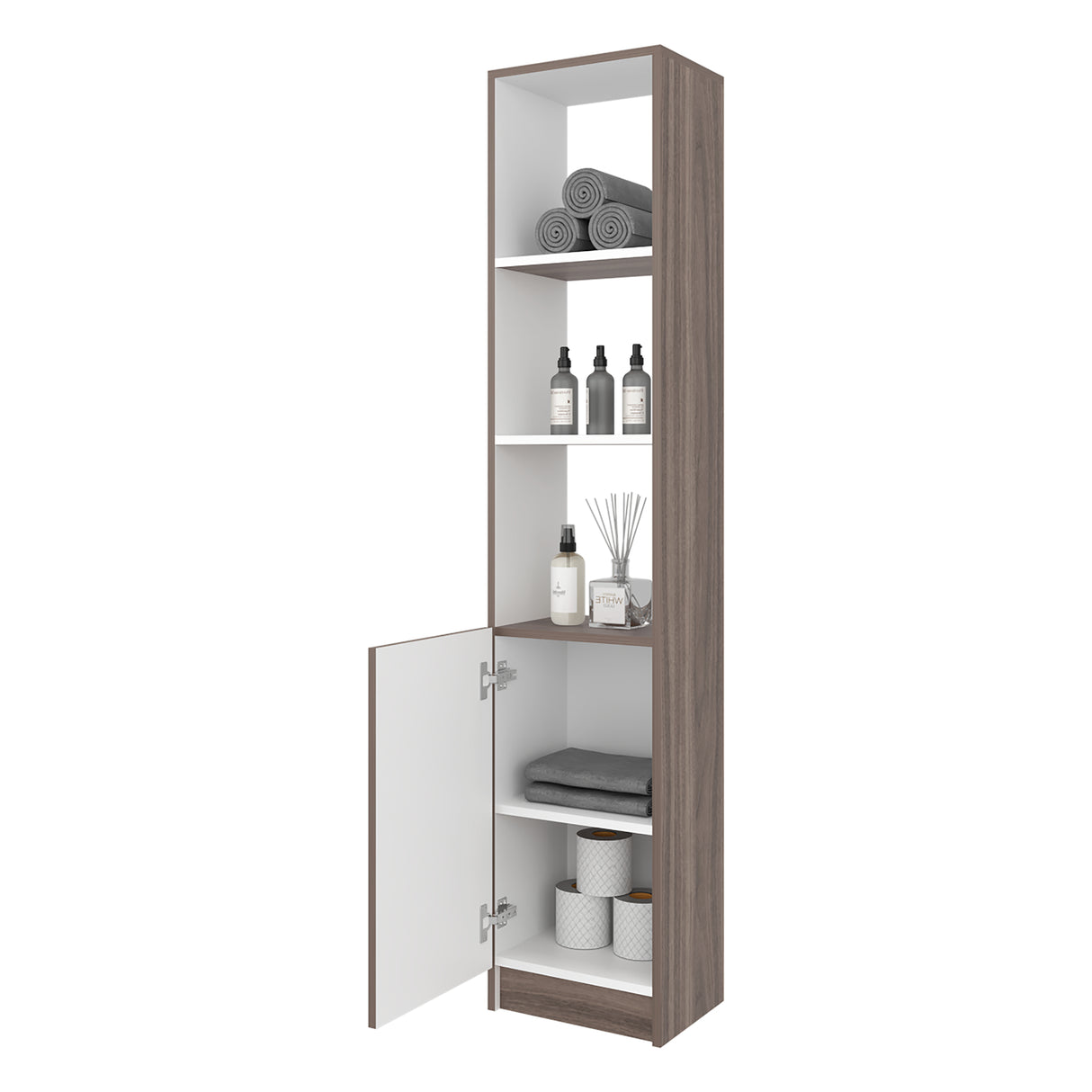 Mueble Auxiliar para Baño Bath Avellana y Blanco 33x162.2cm con Cuatro Entrepaños