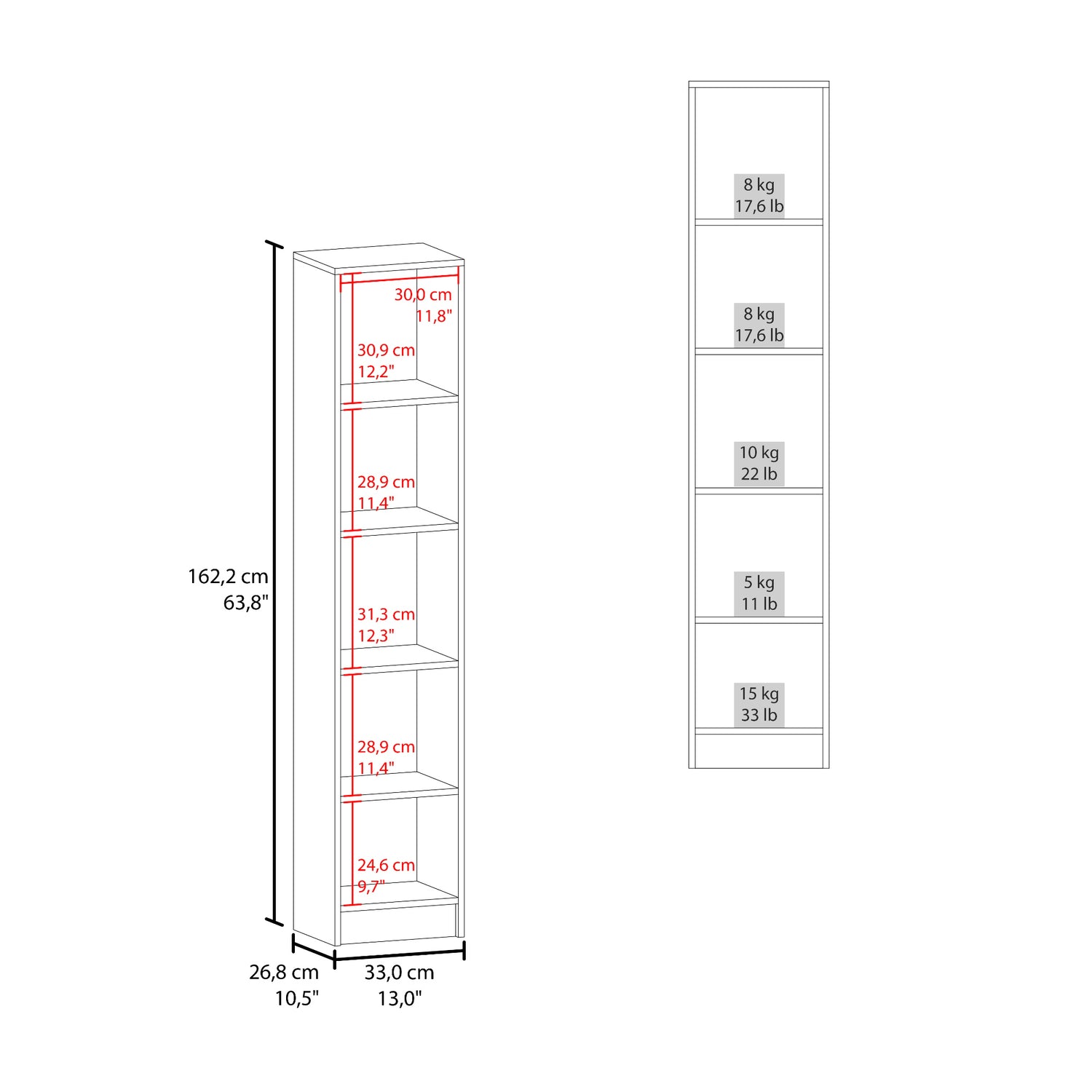 Mueble Auxiliar para Baño Bath Cartagena y Blanco 33x162.2cm con Cuatro Entrepaños