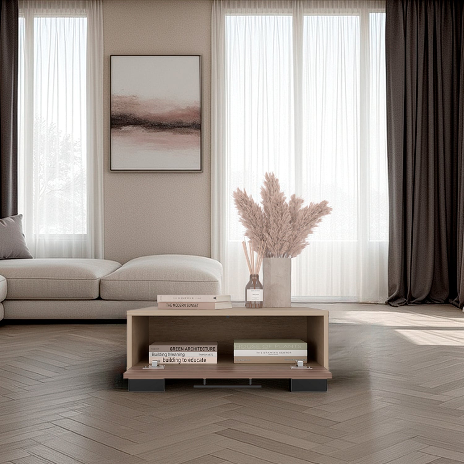 Mesa de Centro Marsella Cartagena y Avellana 60x23.8cm Cuadrado con Patas